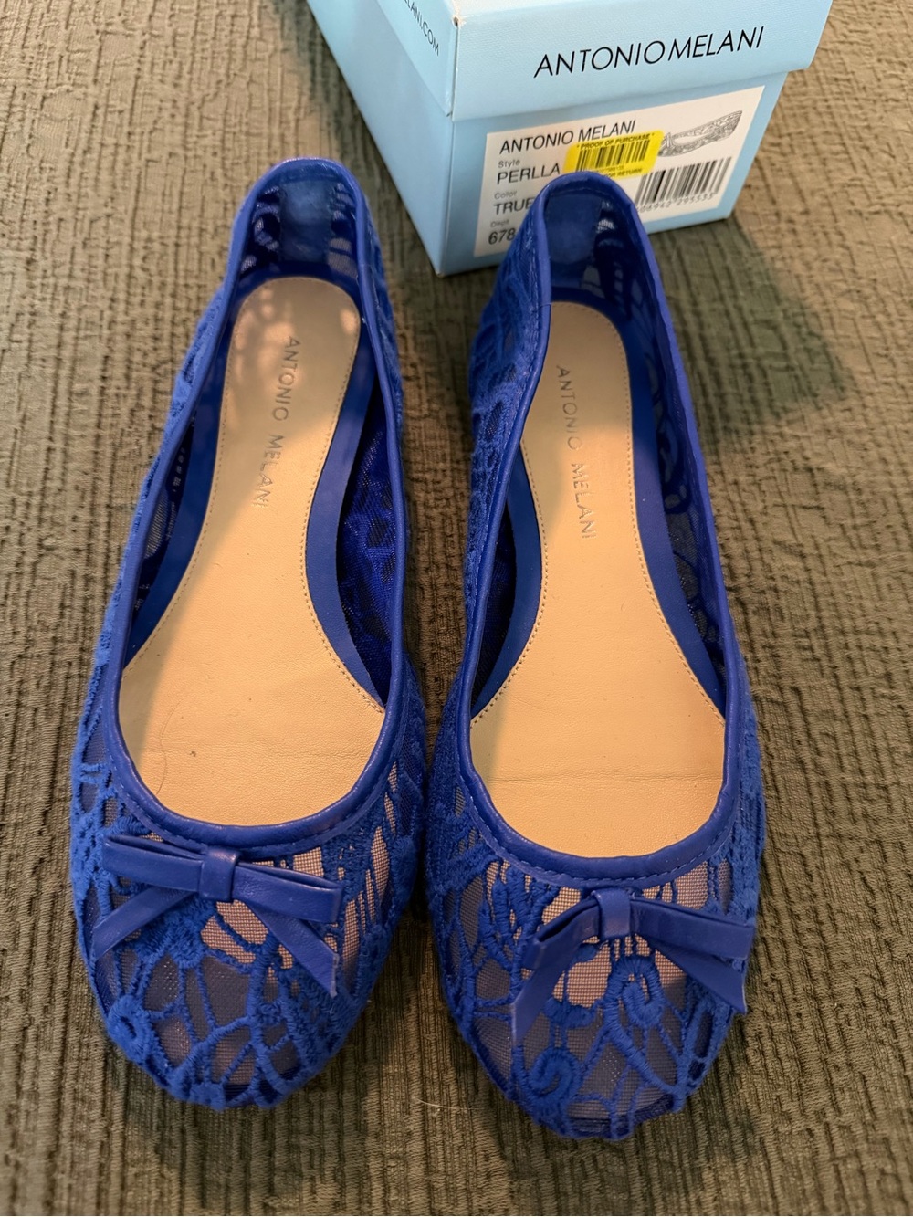ANTONIO MELANI Royal Blue Lace Ballet Flats with Bow Cute comfortable